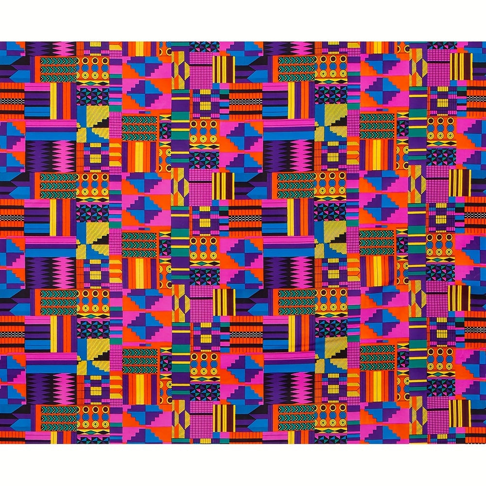 1pc 6 Yards Double-Sided Polyester African Wax-Printed Fabric - Geometric Pattern for Women's Dresses and Home Decor