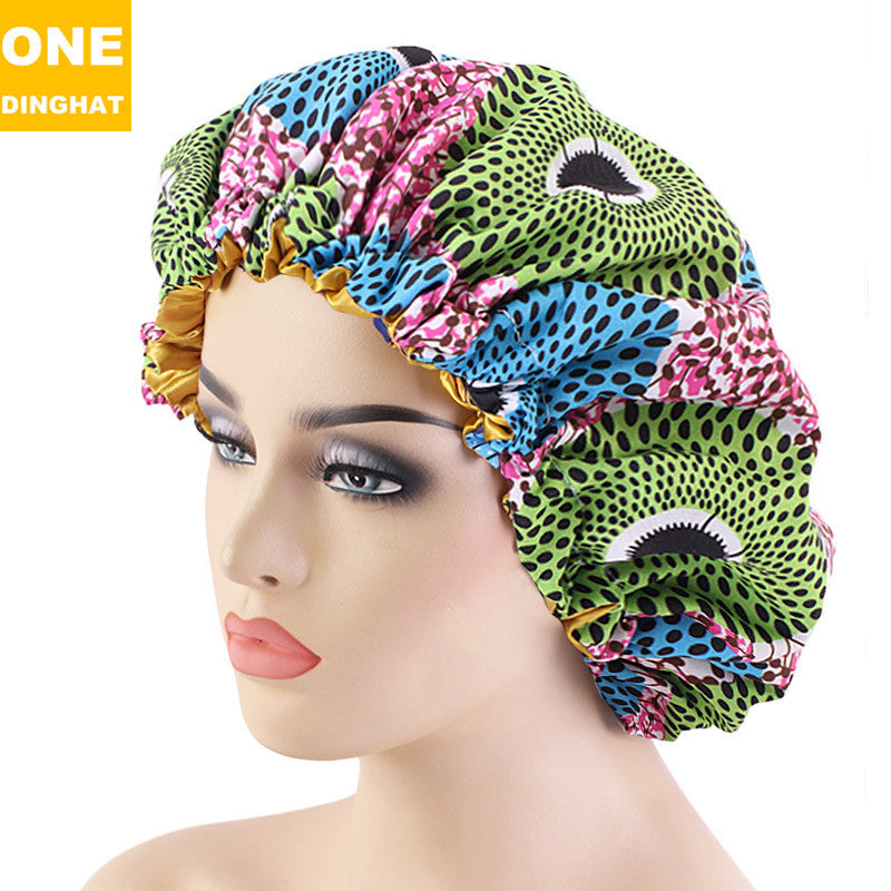 African printed sleep hat double color dine round cap double-sided can take a head towel hood tightening adjustment