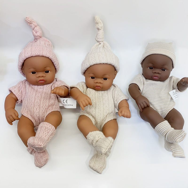 1pc Soft Vinyl Mini Baby Doll Home Decoration - Brownish Skin Rebirth Doll for Children's Room Decor, Christmas/New Year Gift - 19*10cm