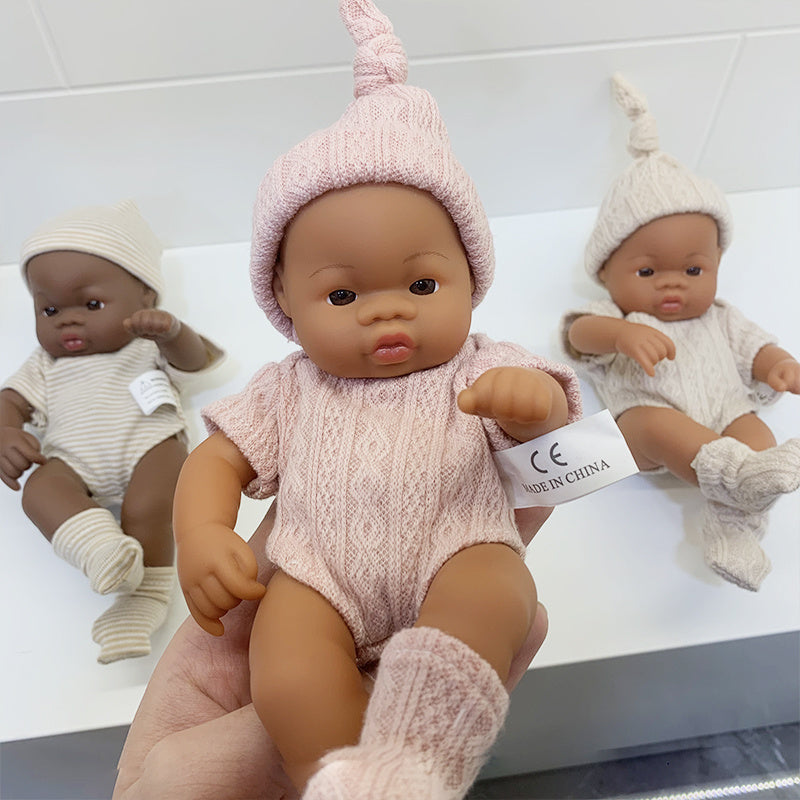 1pc Soft Vinyl Mini Baby Doll Home Decoration - Brownish Skin Rebirth Doll for Children's Room Decor, Christmas/New Year Gift - 19*10cm