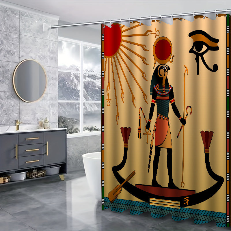 1/3/4pcs Egyptian Fresco Bathroom Set - Shower Curtain, Rug, Toilet Lid Cover, Bath Mat - Waterproof Polyester - Ancient Egyptian Theme