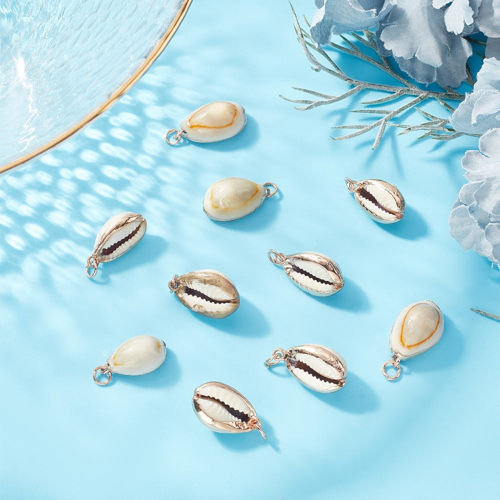 10pcs Cowrie Shell Charms - Oval Spiral Seashell Pendants for Jewelry Making - Bracelet and Earring Supplies