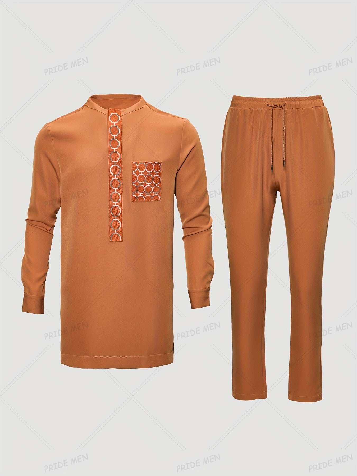 African Men's Outfit Set - Checkered Pattern Shirt and Drawstring Trousers