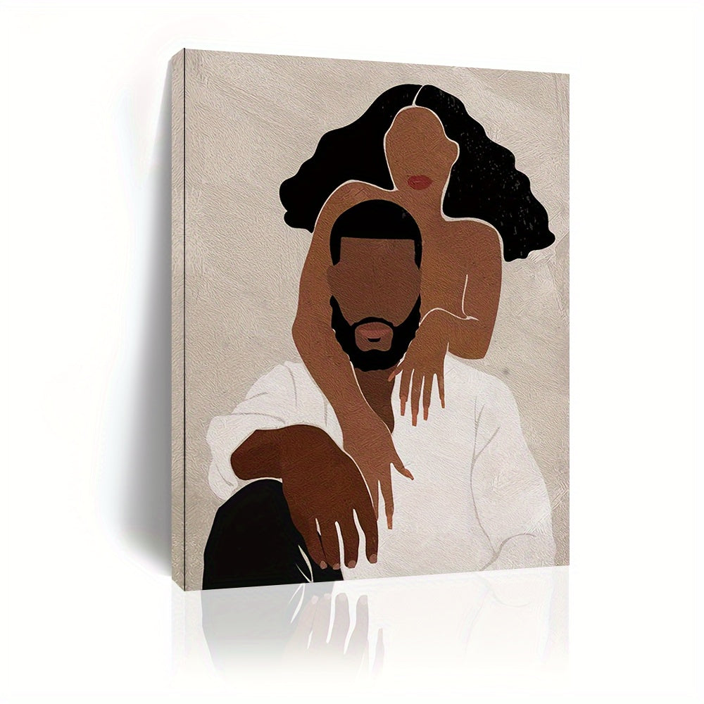 1pc Wooden Framed Canvas Painting, Black Couple African American Wall Art,Wall Art Prints With Frame, For Living Room & Bedroom,Home Decoration,Festival Gift For Her Him, Ready To Hang