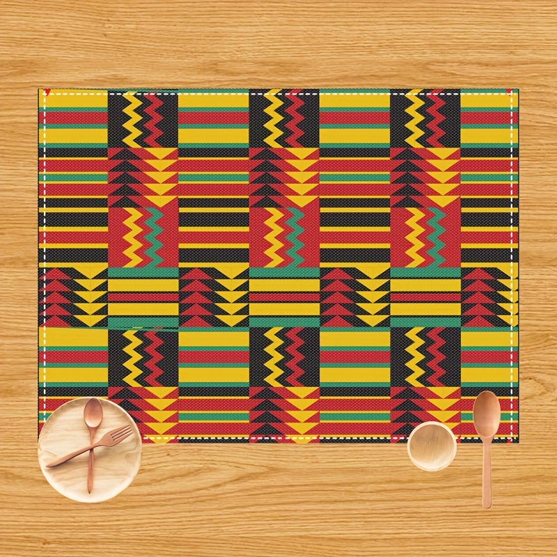 4pcs, Placemats, African Place Mats Set, Elements Historical Original Striped And Rectangle Shapes Design, Washable Fabric Placemats For Dining Table