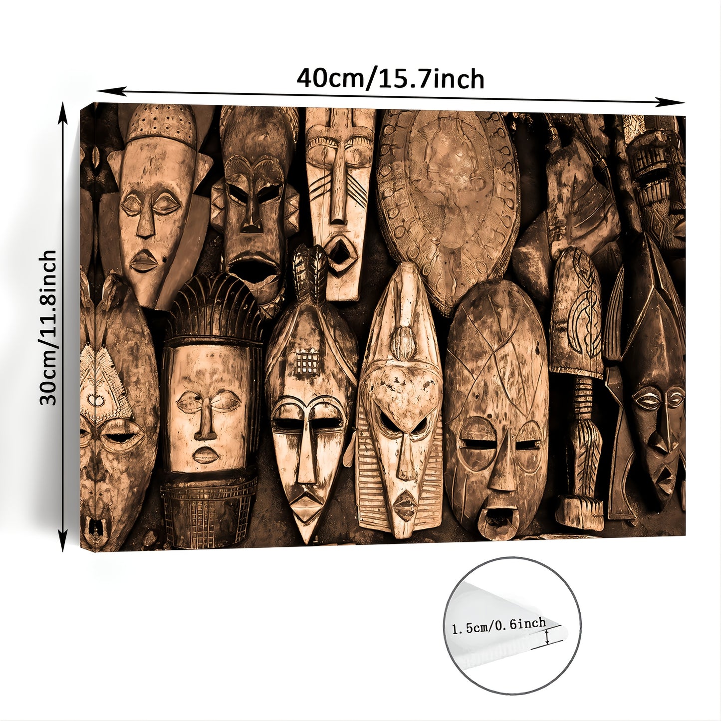 1pc Wooden Framed Canvas Painting African Tribal Masks Black Golden Africa Traditional Culture Wall Art Prints With Frame, For Living Room & Bedroom, Home Decoration Festival Gift For Her Him, Out