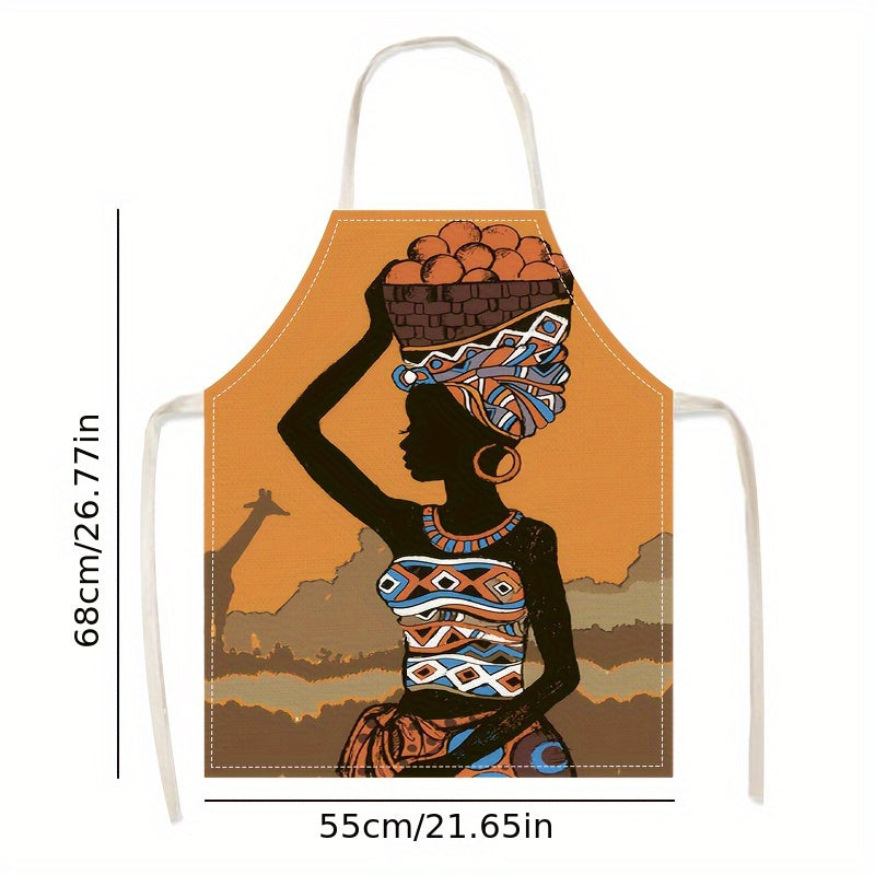 1PC, Apron, Creative African Beauty Printed Apron, Stain-resistant And Durable Cooking Apron Waistband, Workwear For Household Cleaning, Cooking