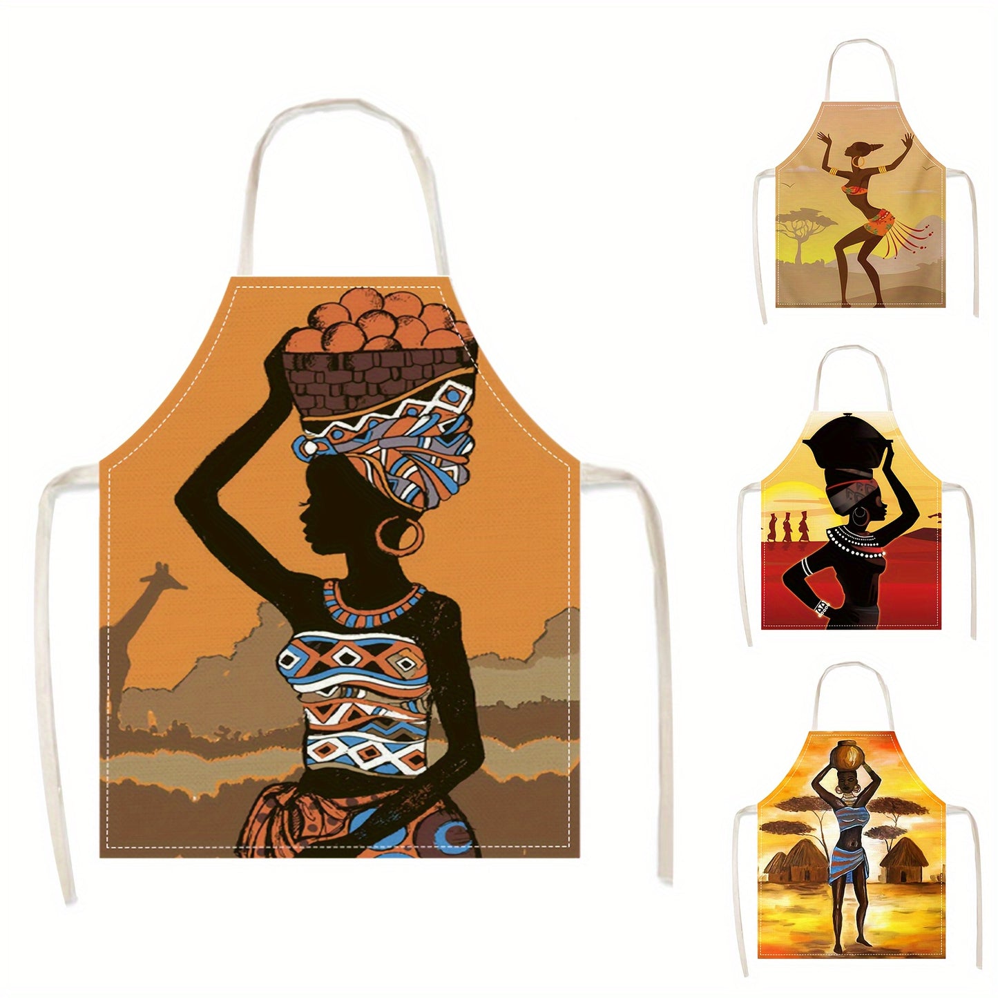 1PC, Apron, Creative African Beauty Printed Apron, Stain-resistant And Durable Cooking Apron Waistband, Workwear For Household Cleaning, Cooking