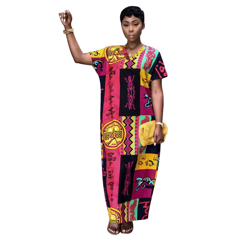 n Long African Ethnic Style Printed Loose Dress