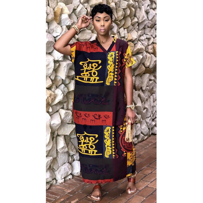 n Long African Ethnic Style Printed Loose Dress