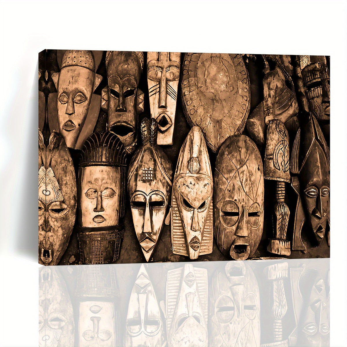 1pc Wooden Framed Canvas Painting African Tribal Masks Black Golden Africa Traditional Culture Wall Art Prints With Frame, For Living Room & Bedroom, Home Decoration Festival Gift For Her Him, Out