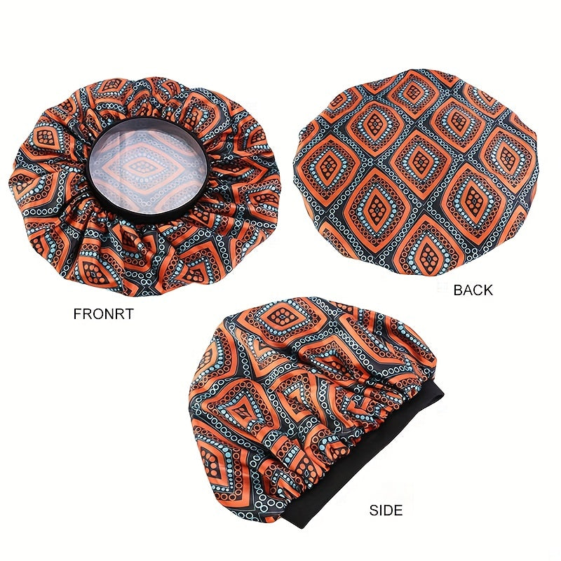 African Style Printed Tin Round Cap - Satin Lined Bonnet for Women - Large Size Beauty Print Satin Silk Bonnet Sleep Cap Hat for Sleeping, Showering, and Exercise