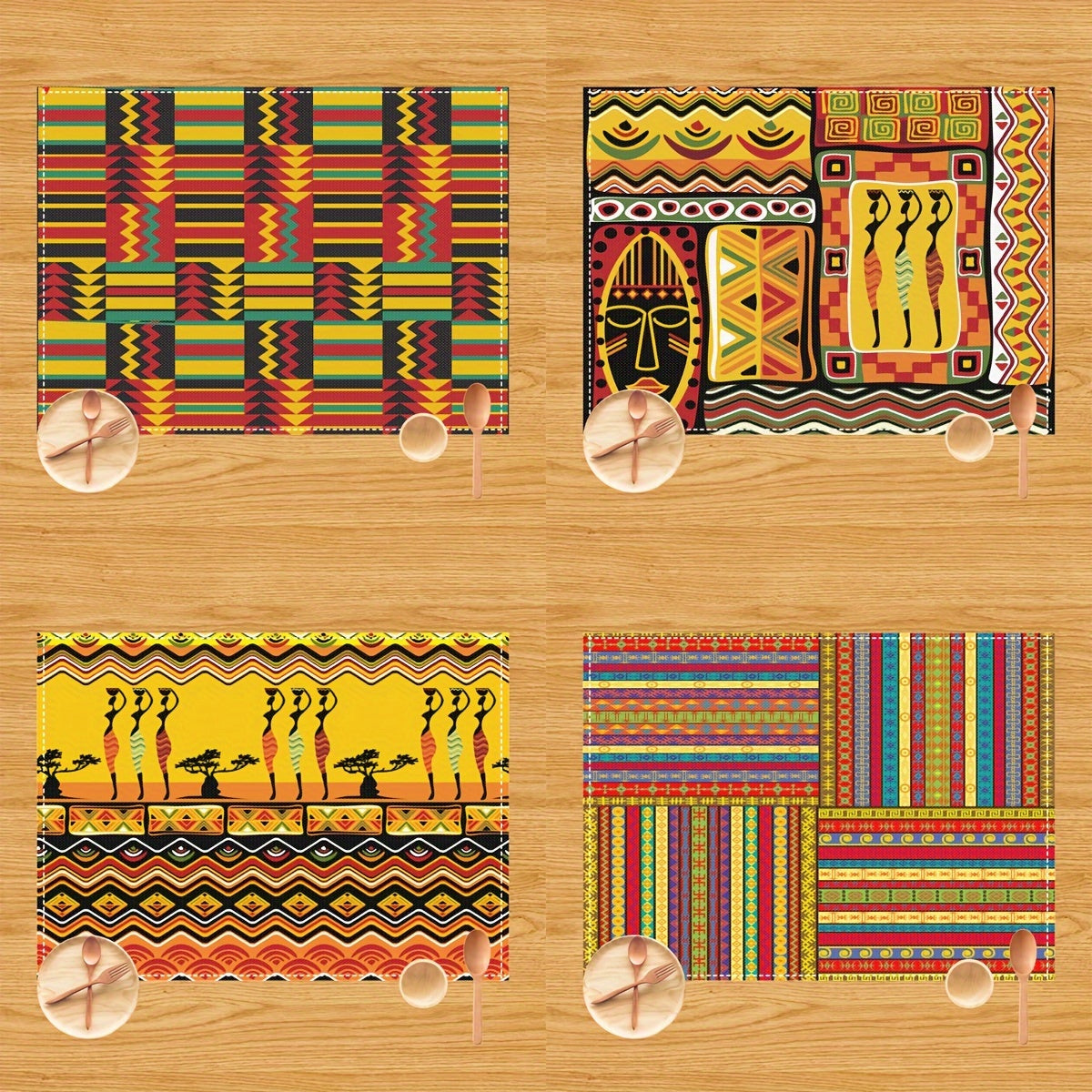 4pcs, Placemats, African Place Mats Set, Elements Historical Original Striped And Rectangle Shapes Design, Washable Fabric Placemats For Dining Table