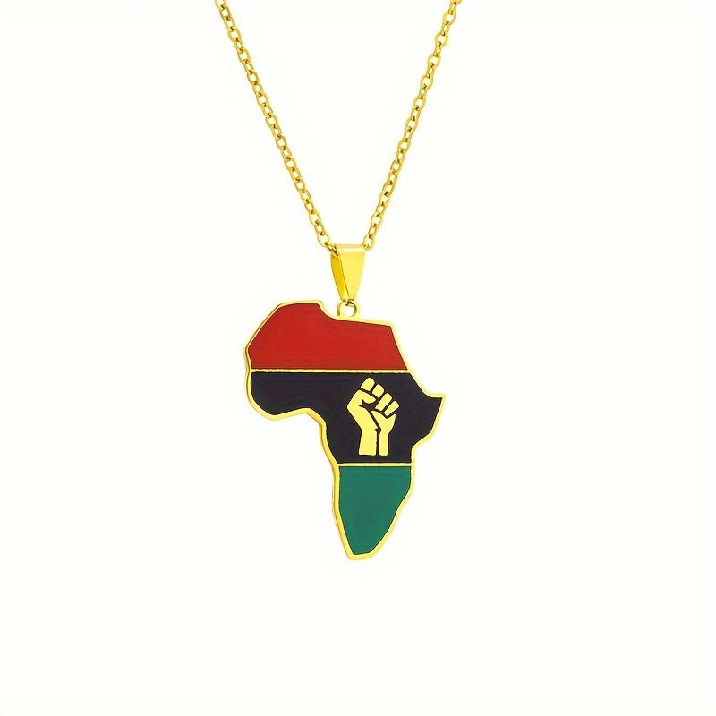 1pc Fashion Drip Oil African Map Pendant Necklace For Men Women