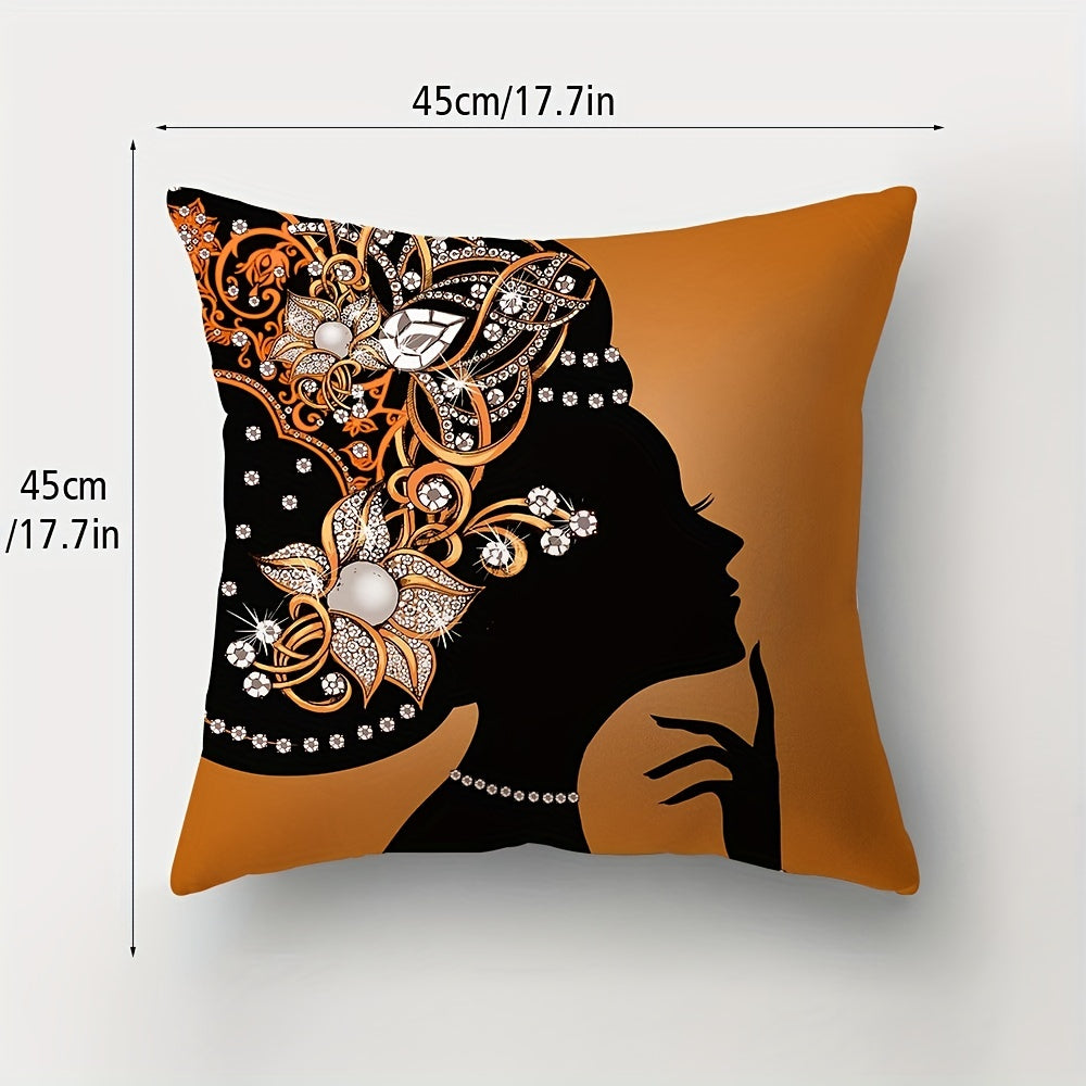 1 Pack/4pcs, Throw Pillow Covers (17.7"*17.7"), Indoor Outdoor Washable Traditional African Women Pillowcase, Home Decor, Room Bed Sofa Chair Cushion Covers, Spring Summer Mother's Day Wedding Birthday Themed Party Supplies, Holiday Accessory