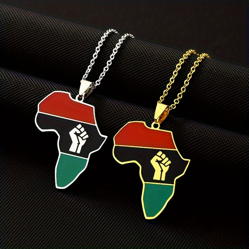 1pc Fashion Drip Oil African Map Pendant Necklace For Men Women