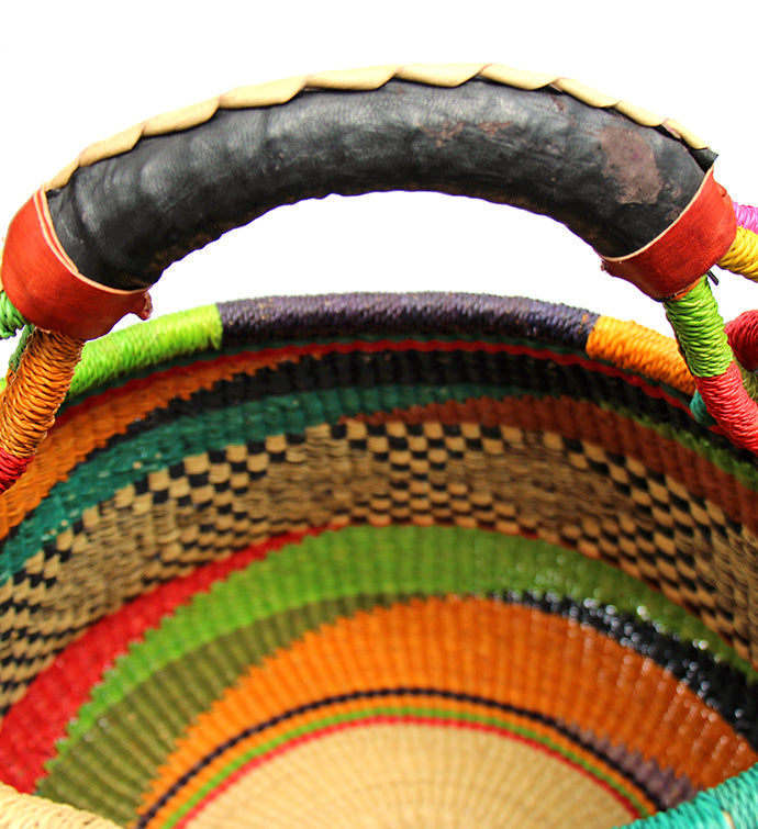 Bolga Pot Design Market Basket, Mixed Colors