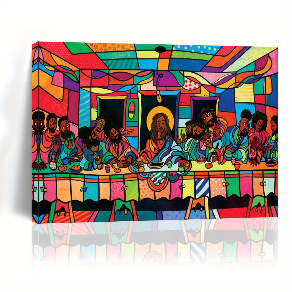 1pc Wooden Framed Canvas Painting, The Last Supper Black African American Christian Wall Art,Wall Art Prints With Frame, For Living Room & Bedroom,Home Decoration,Festival Gift For Her Him, Ready To Hang