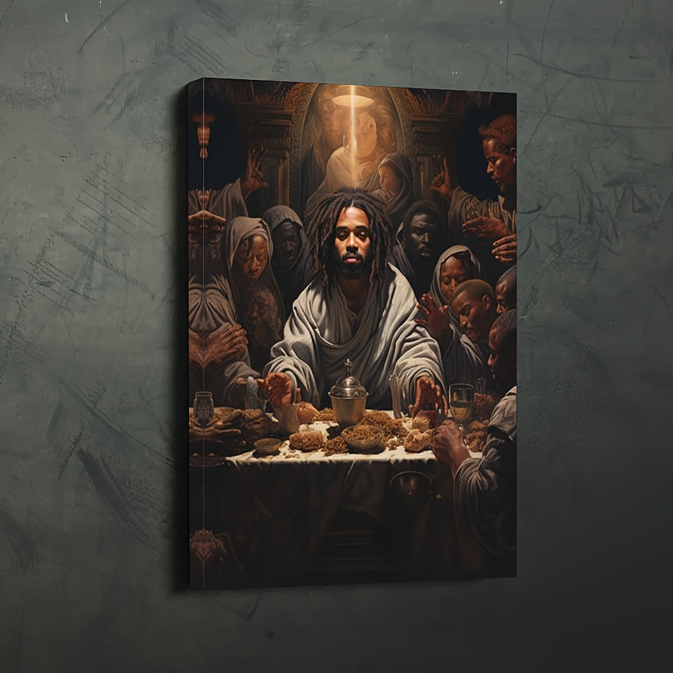 1 Piece Wood Frame Canvas Painting, Black Jesus, Black Miracles, Black Faith, Black Christ, Last Supper, Framed Wall Art Print For Living Room And Bedroom, Home Decor, Heartfelt Holiday Gift For Her,