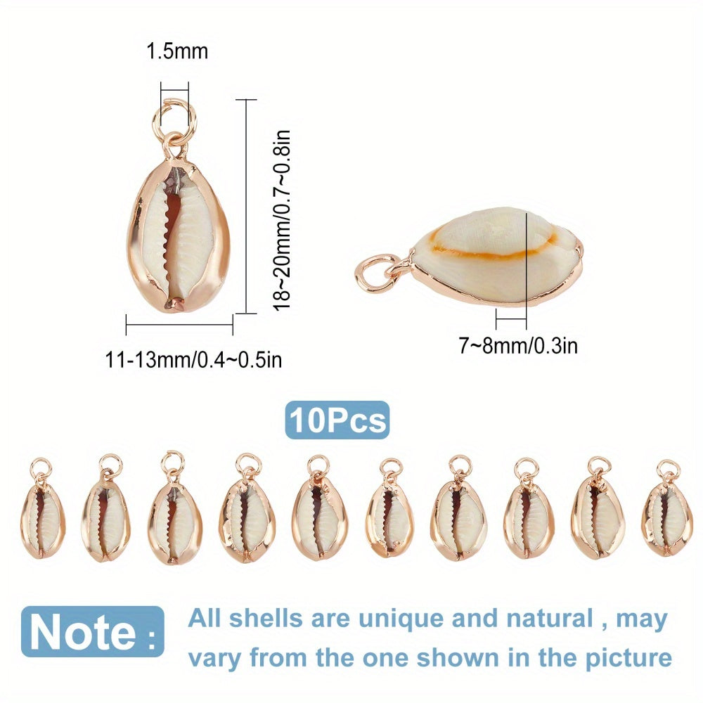 10pcs Cowrie Shell Charms - Oval Spiral Seashell Pendants for Jewelry Making - Bracelet and Earring Supplies