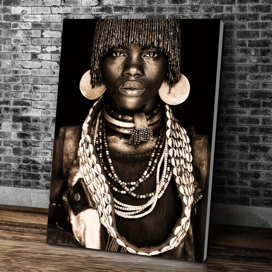 1pc Unframed Creative Canvas Poster, African People Portrait Painting, Aesthetic Canvas Wall Art, Artwork Wall Painting For Gift, Bedroom, Office, Living Room, Cafe, Bar, Wall Decor, Home And Dormitory Decoration