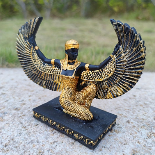 1pc Hand-painted Miniature Statue of Isis - Egyptian Goddess of Life and Magic - Golden Decoration for Desktop Ornaments