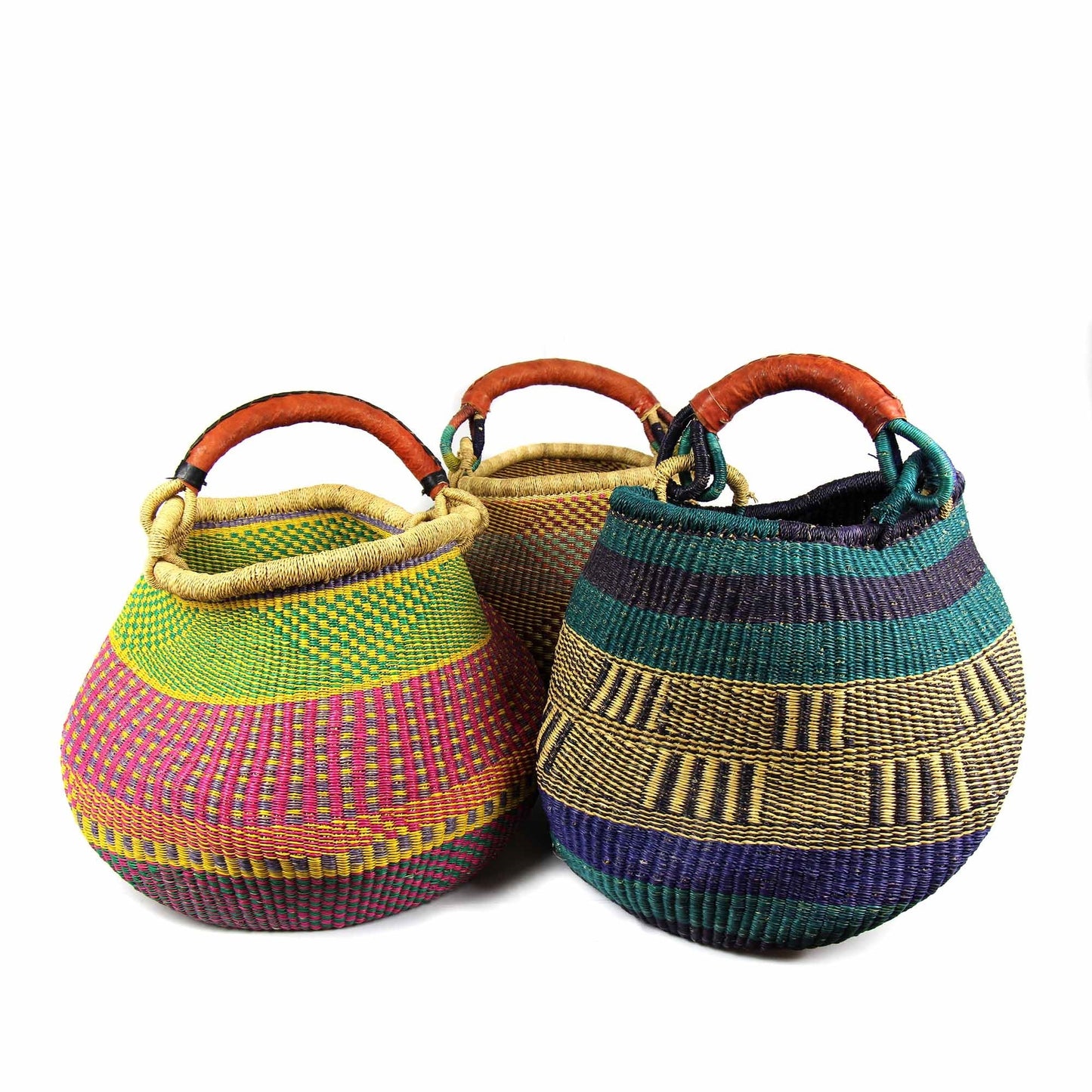 Bolga Pot Design Market Basket, Mixed Colors