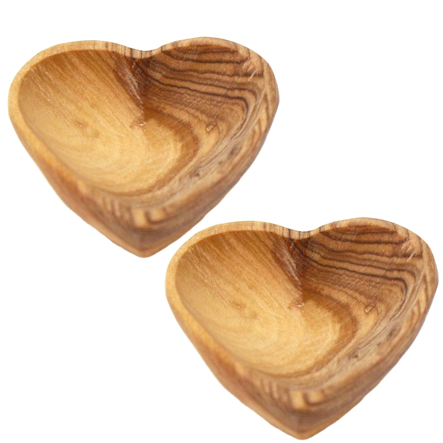 Petite Olive Wood Heart Trinket Bowls - Set of 2