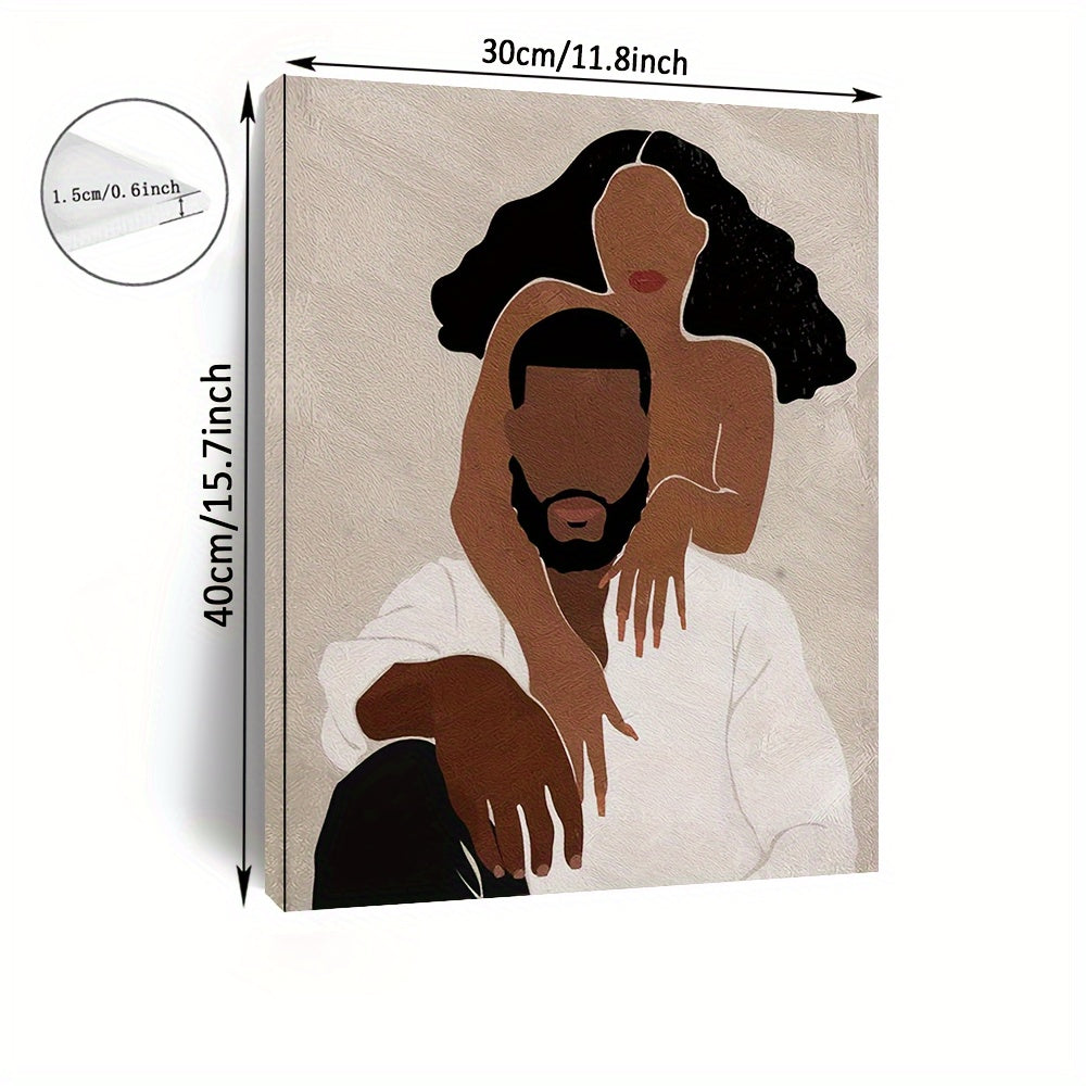 1pc Wooden Framed Canvas Painting, Black Couple African American Wall Art,Wall Art Prints With Frame, For Living Room & Bedroom,Home Decoration,Festival Gift For Her Him, Ready To Hang