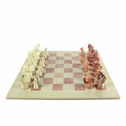 Hand Carved Soapstone Animal Chess Set - 15" Board - Smolart