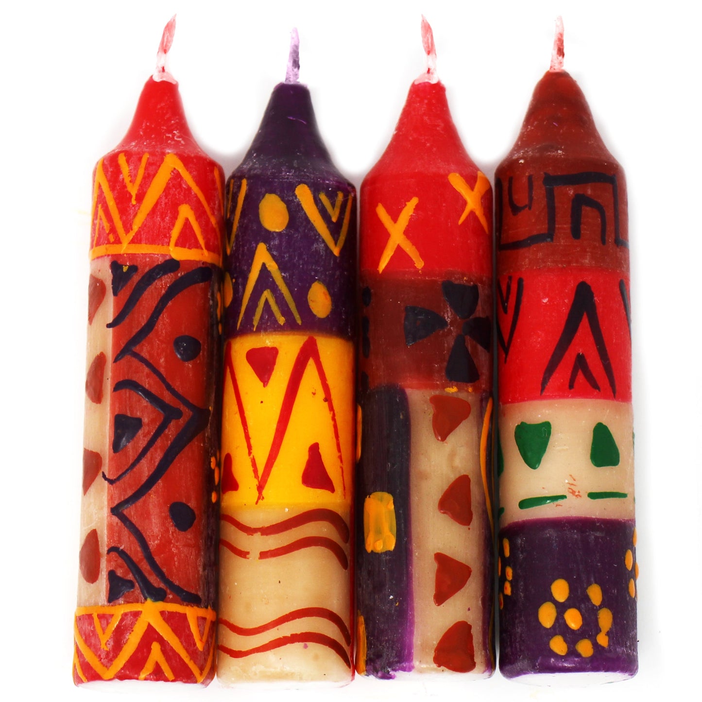 Hand-Painted 4" Dinner or Shabbat Candles, Set of 4  (Indabuko Design)