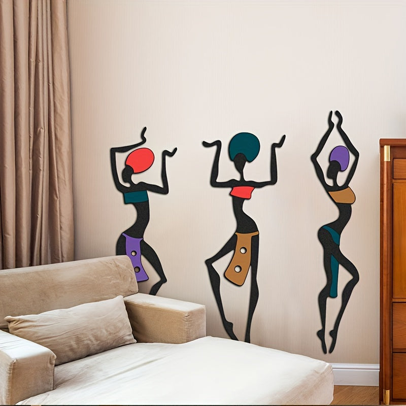 3pcs Beautiful African Girl Wall Art Decoration - Ethnic Style Bedroom and Living Room Mural