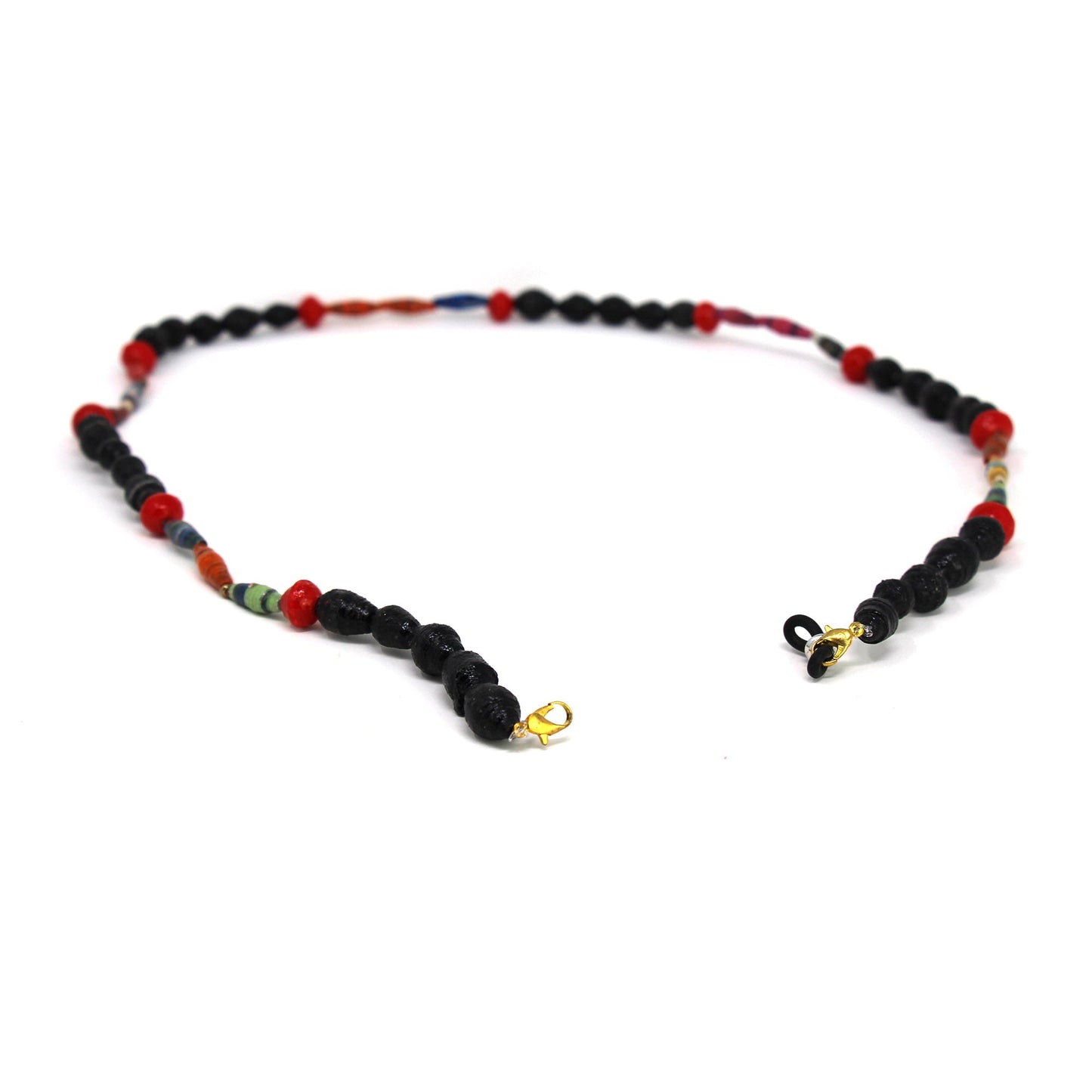 Face Mask/Eyeglass Paper Bead Chain, Black and Red