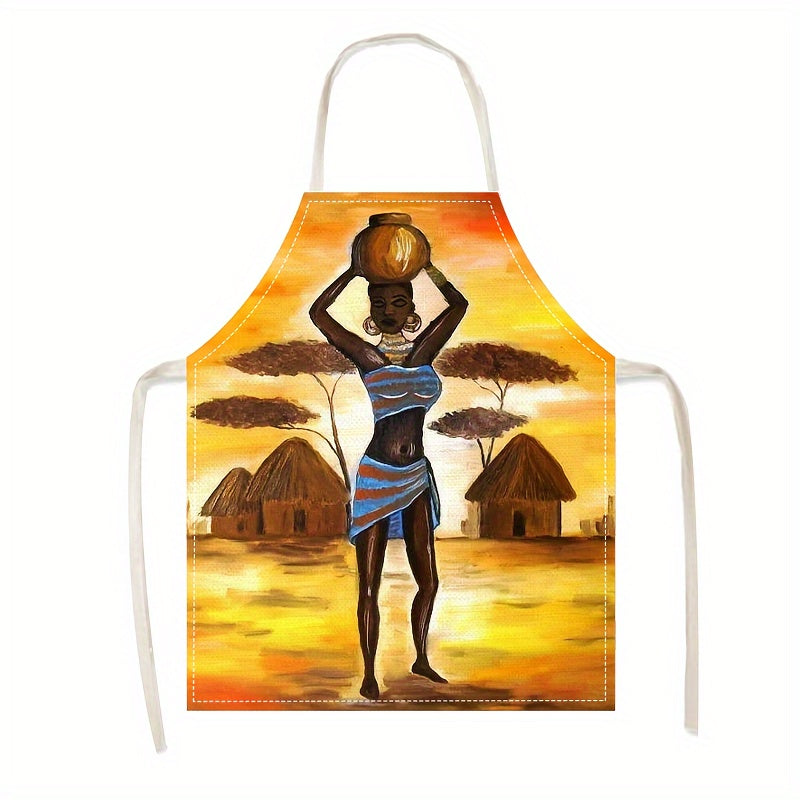 1PC, Apron, Creative African Beauty Printed Apron, Stain-resistant And Durable Cooking Apron Waistband, Workwear For Household Cleaning, Cooking