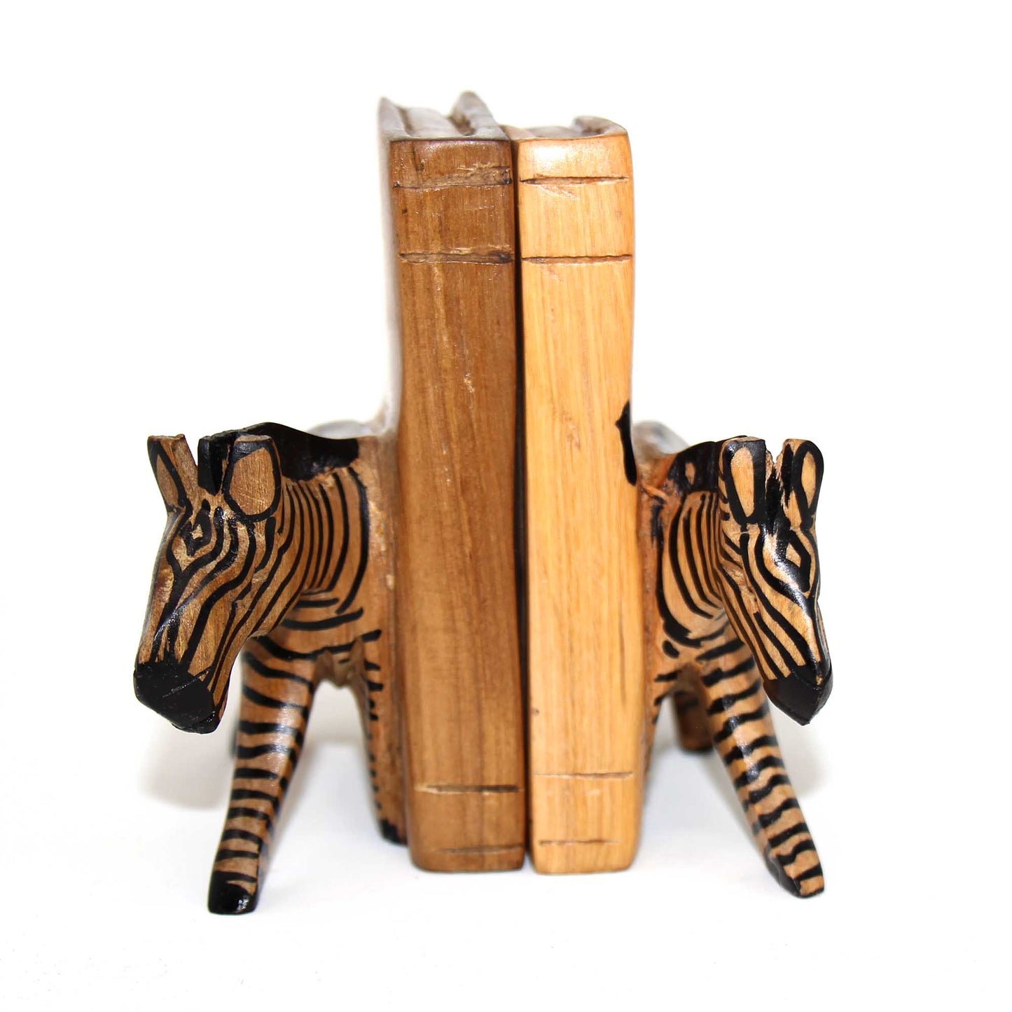 Carved Wood Zebra Book Ends, Set of 2