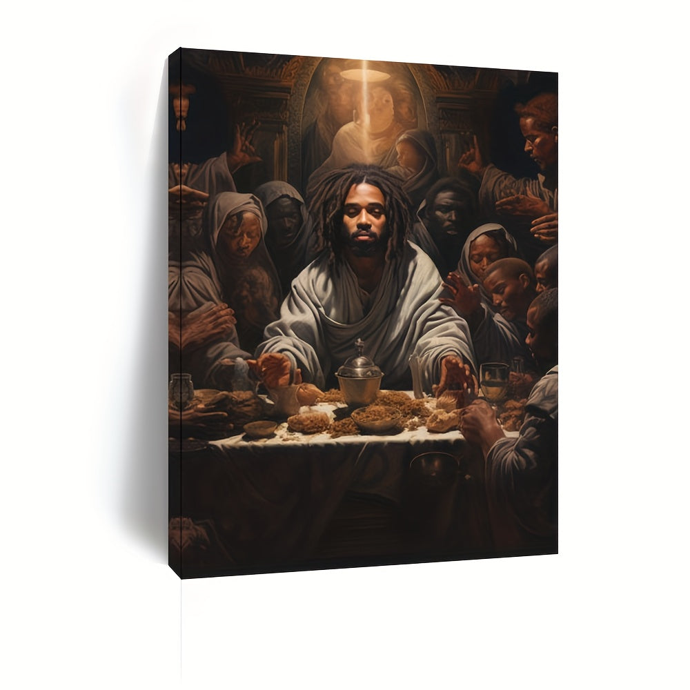 1 Piece Wood Frame Canvas Painting, Black Jesus, Black Miracles, Black Faith, Black Christ, Last Supper, Framed Wall Art Print For Living Room And Bedroom, Home Decor, Heartfelt Holiday Gift For Her,