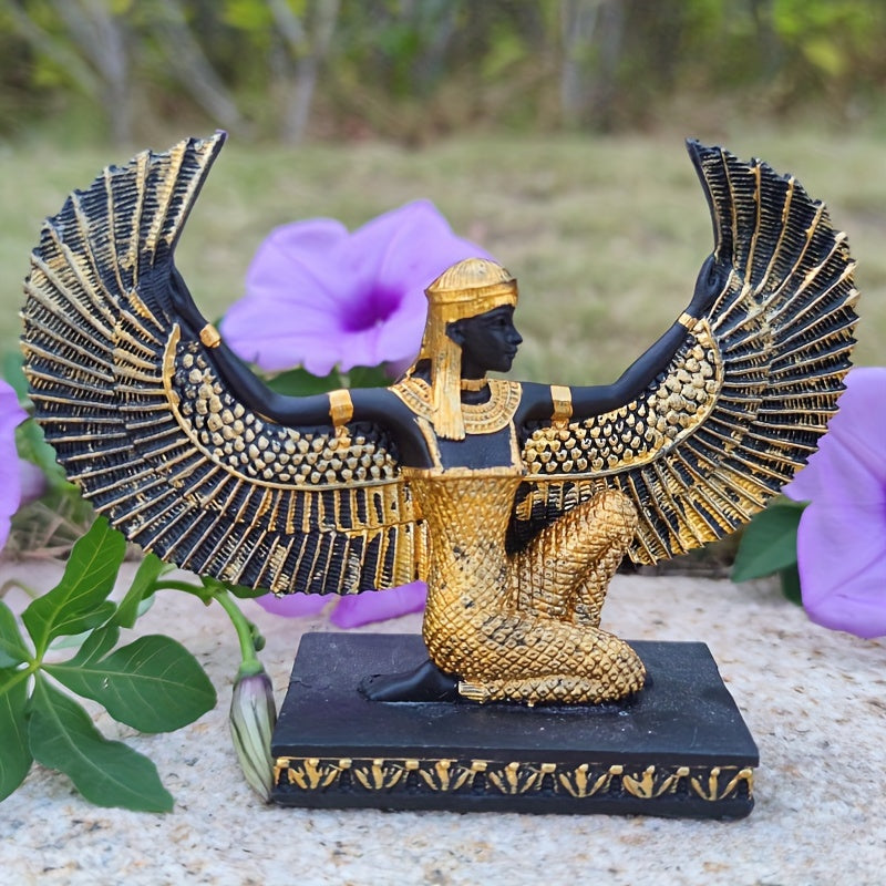 1pc Hand-painted Miniature Statue of Isis - Egyptian Goddess of Life and Magic - Golden Decoration for Desktop Ornaments