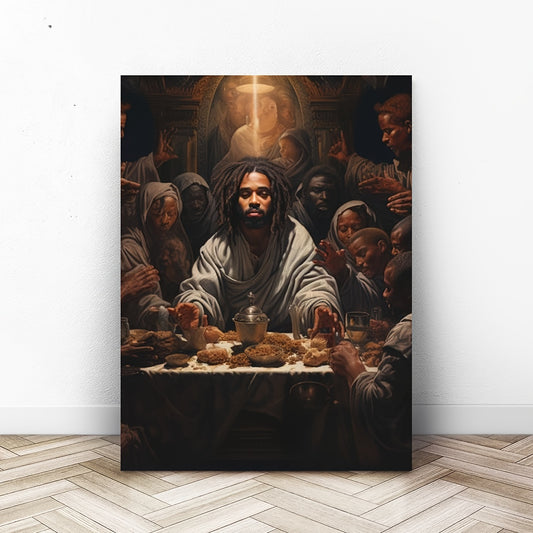 1 Piece Wood Frame Canvas Painting, Black Jesus, Black Miracles, Black Faith, Black Christ, Last Supper, Framed Wall Art Print For Living Room And Bedroom, Home Decor, Heartfelt Holiday Gift For Her,