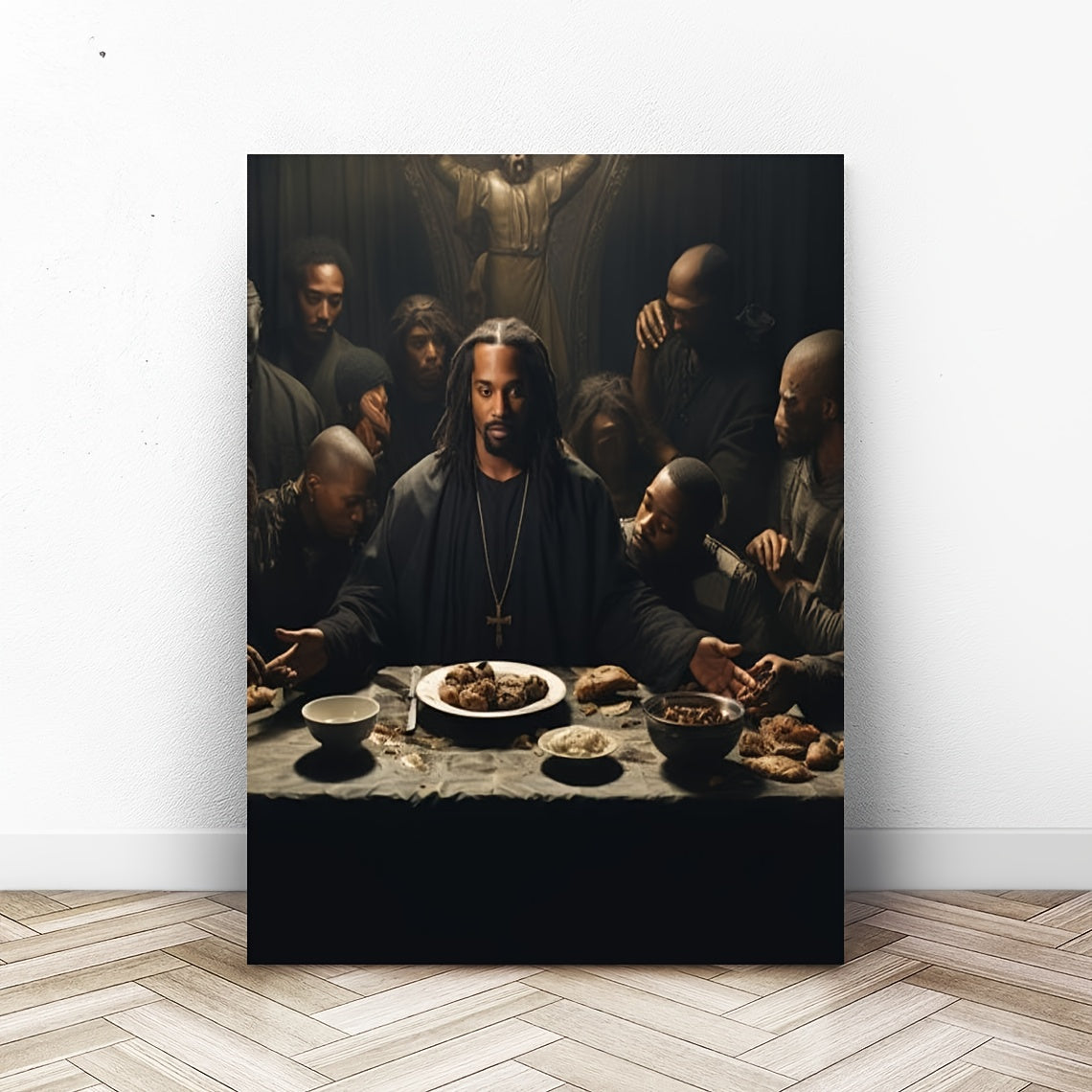 1 Piece Wood Frame Canvas Painting, Black Jesus, Black Miracles, Black Faith, Black Christ, Last Supper, Framed Wall Art Print For Living Room And Bedroom, Home Decor, Heartfelt Holiday Gift For Her