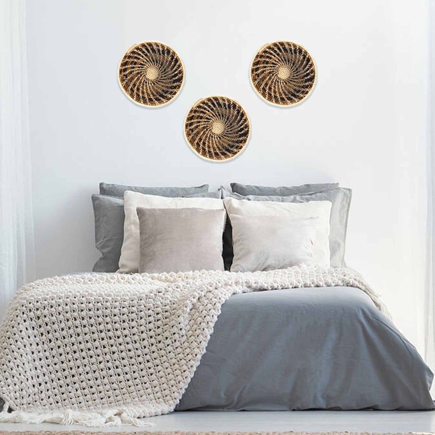 Woven Sisal Basket, Wheat Stalk Spirals In Natural