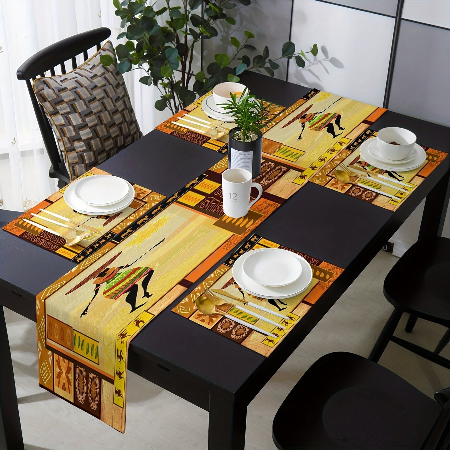 1pc Ethnic Totem African Woman Linen Table Runner Heat Resistant Kitchen Table Mat For Dining Room (No Metal Brace) 12x18 Inch Easter Gift