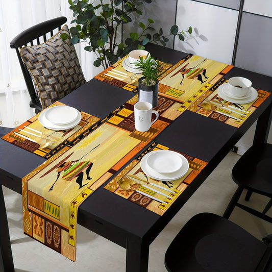 1pc Ethnic Totem African Woman Linen Table Runner Heat Resistant Kitchen Table Mat For Dining Room (No Metal Brace) 12x18 Inch Easter Gift