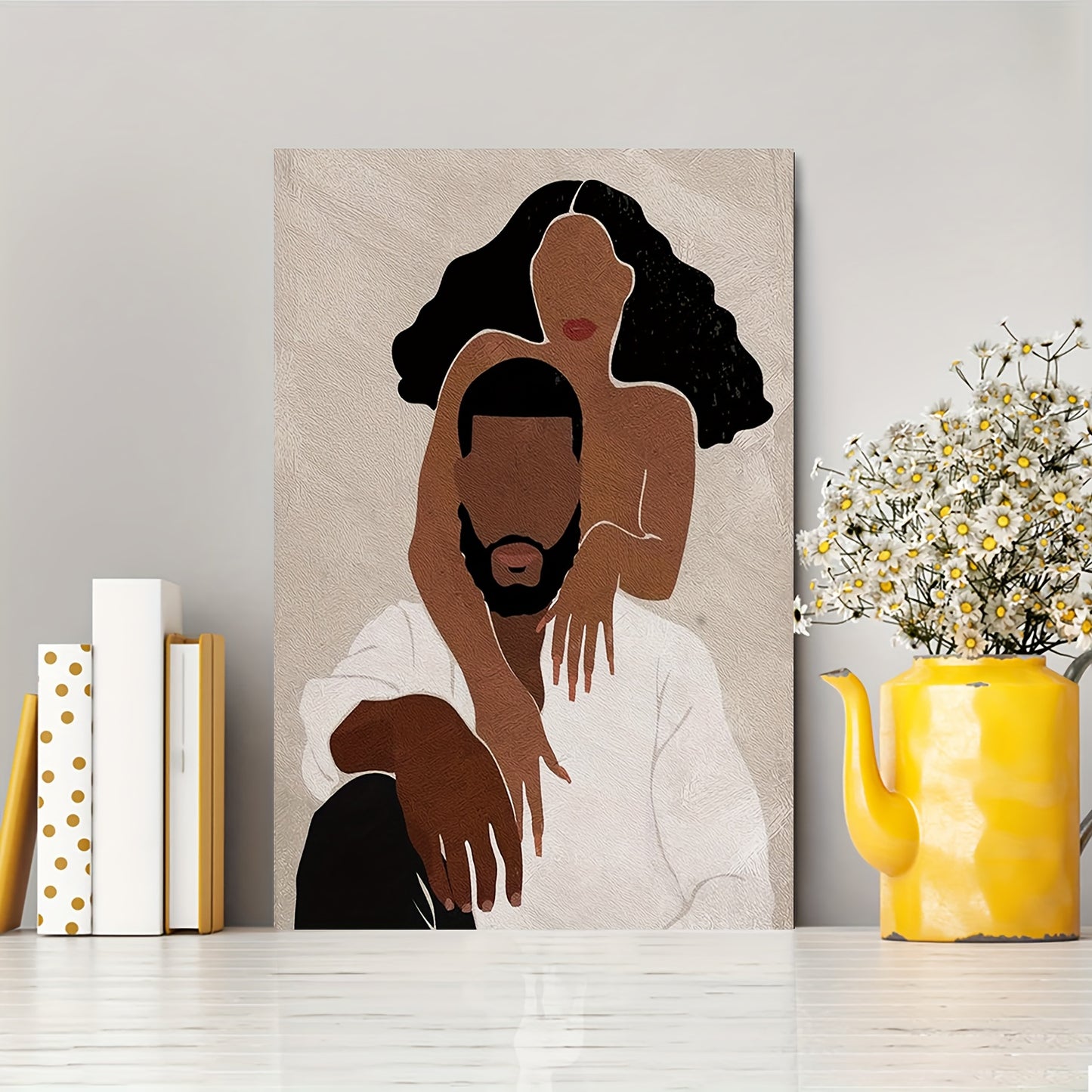 1pc Wooden Framed Canvas Painting, Black Couple African American Wall Art,Wall Art Prints With Frame, For Living Room & Bedroom,Home Decoration,Festival Gift For Her Him, Ready To Hang